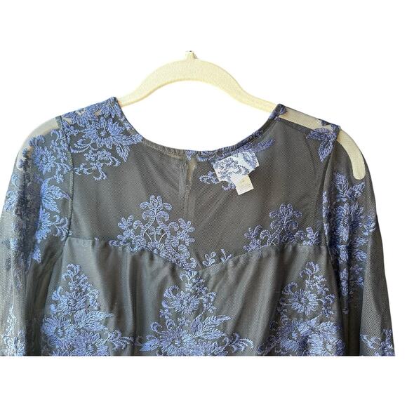 Motherhood Maternity Dress Medium Black Blue Mesh Bell Sleeve Whimsigoth Witchy - Picture 4 of 11